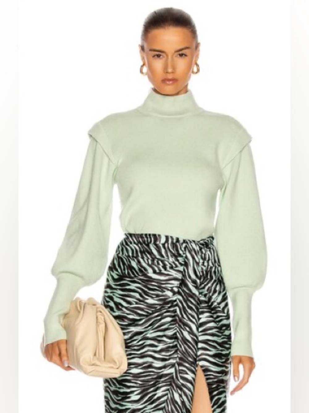 Jonathan Simkhai Ribbed cropped Puff Sleve Sweater Mint medium